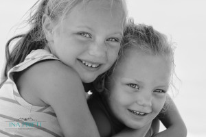 Girls having a lovely hug in black and white picture